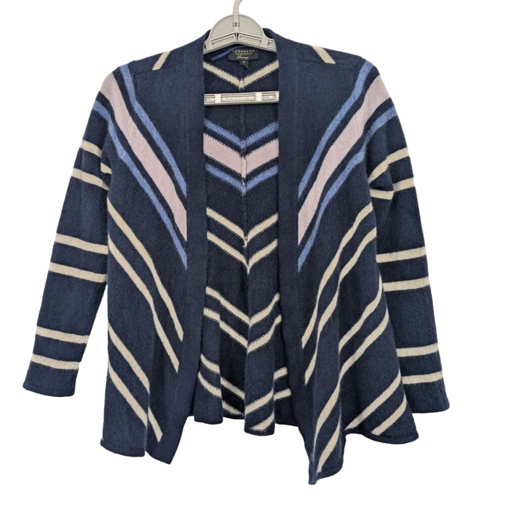 Charter Club 100% Cashmere Knit Cardigan Women Size M Chevron Stripe Luxury Cozy